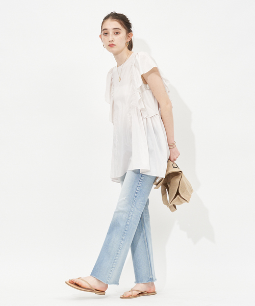 Rouge vif（ルージュヴィフ）の「フレアギャザーブラウス（シャツ/ブラウス・レディース・ライトグレー/ピンクベージュ/ダークネイビー・フリー）」の21枚目の写真