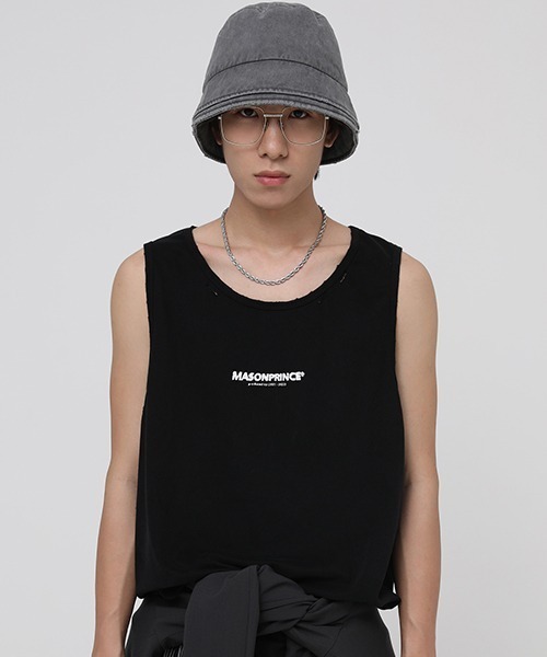MASONPRINCE(メイソンプリンス)の「【MASONPRINCE】Broad shoulders adhesive label sleeveless t-shirt BX3013(タンクトップ・メンズ・ブラック/グレー/ホワイト/ライトブルー/ブルー・S/M/L)」の3枚目の写真