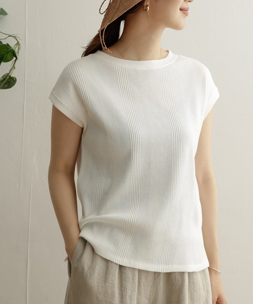 URBAN RESEARCH DOORS（アーバンリサーチドアーズ）の「ランダムワッフルフレンチスリーブ（Tシャツ/カットソー・レディース・ライトグレー/ブラック系その他/オフホワイト・ONE）」の16枚目の写真