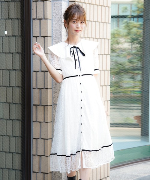 ◆MICHAA(ミーシャ)洗練された ラグジュアリー レースワンピース STORY 2024年1月号掲載商品］【Lサイズ】ウォッシャブル