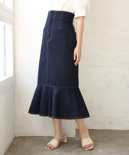 one after another NICE CLAUP（ワンアフターアナザーナイスクラップ）の「レースアップマーメイドスカート（スカート・レディース・ブラック/ネイビー/サックスブルー/ブルー系その他・FREE）」の3枚目の写真