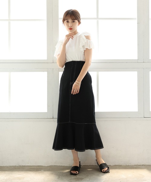 one after another NICE CLAUP（ワンアフターアナザーナイスクラップ）の「レースアップマーメイドスカート（スカート・レディース・ブラック/ネイビー/サックスブルー/ブルー系その他・FREE）」の7枚目の写真