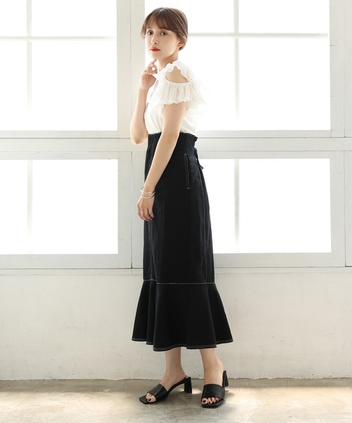 one after another NICE CLAUP（ワンアフターアナザーナイスクラップ）の「レースアップマーメイドスカート（スカート・レディース・ブラック/ネイビー/サックスブルー/ブルー系その他・FREE）」の8枚目の写真