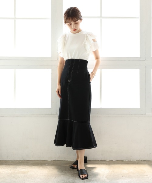 one after another NICE CLAUP（ワンアフターアナザーナイスクラップ）の「レースアップマーメイドスカート（スカート・レディース・ブラック/ネイビー/サックスブルー/ブルー系その他・FREE）」の9枚目の写真