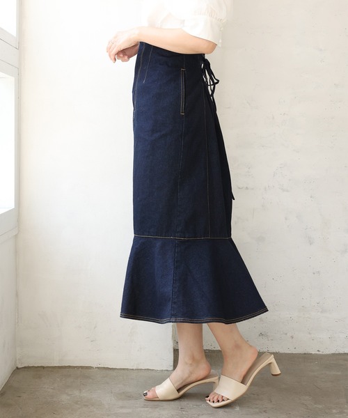 one after another NICE CLAUP（ワンアフターアナザーナイスクラップ）の「レースアップマーメイドスカート（スカート・レディース・ブラック/ネイビー/サックスブルー/ブルー系その他・FREE）」の21枚目の写真