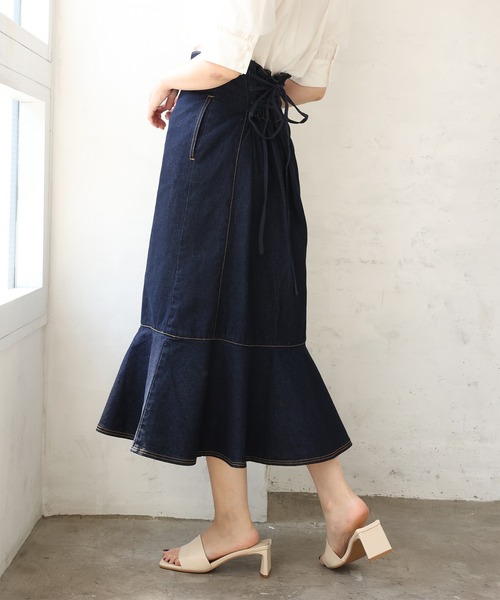 one after another NICE CLAUP（ワンアフターアナザーナイスクラップ）の「レースアップマーメイドスカート（スカート・レディース・ブラック/ネイビー/サックスブルー/ブルー系その他・FREE）」の22枚目の写真
