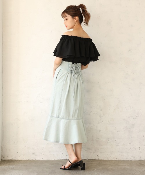 one after another NICE CLAUP（ワンアフターアナザーナイスクラップ）の「レースアップマーメイドスカート（スカート・レディース・ブラック/ネイビー/サックスブルー/ブルー系その他・FREE）」の14枚目の写真