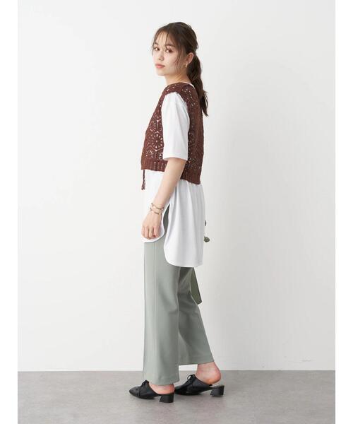 earth music&ecology（アースミュージックアンドエコロジー）の「センターシームフレアパンツ ＊（その他パンツ・レディース・ブラック/ピンク/ミント/ライトベージュ・S/M）」の8枚目の写真