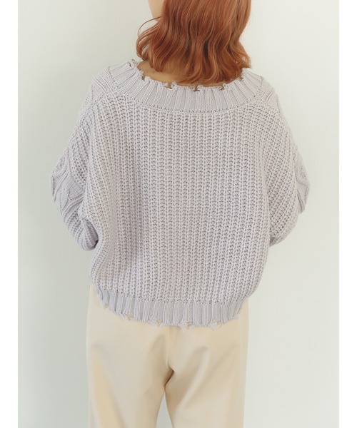 SLURR（スラ―）の「ダメージケーブルショート丈ニット（ニット/セーター・レディース・ライトブルー/オフホワイト/ラベンダー・FREE）」の20枚目の写真