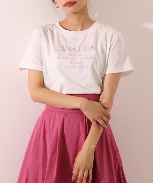 one after another NICE CLAUP(ワンアフターアナザーナイスクラップ)の「刺繍ロゴT(Tシャツ/カットソー・レディース・ブラック/グリーン系その他/ピンク系その他/ブラック系その他/ダークグリーン系・FREE)」の5枚目の写真