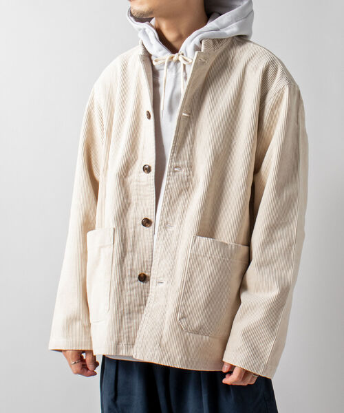 GLOSTER（グロスター）の「【GLOSTER/グロスター】バンドカラージャケット　コーデュロイ/ネルチェック（ブルゾン・メンズ・ネイビー/オリーブ/アイボリー/ライトブラウン/ホワイト系その他/ブラウン系その他・MEDIUM/LARGE）」の2枚目の写真