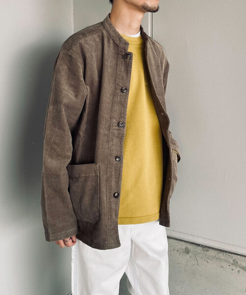 GLOSTER（グロスター）の「【GLOSTER/グロスター】バンドカラージャケット　コーデュロイ/ネルチェック（ブルゾン・メンズ・ネイビー/オリーブ/アイボリー/ライトブラウン/ホワイト系その他/ブラウン系その他・MEDIUM/LARGE）」の4枚目の写真