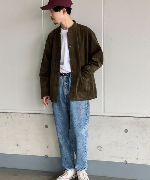GLOSTER（グロスター）の「【GLOSTER/グロスター】バンドカラージャケット　コーデュロイ/ネルチェック（ブルゾン・メンズ・ネイビー/オリーブ/アイボリー/ライトブラウン/ホワイト系その他/ブラウン系その他・MEDIUM/LARGE）」の8枚目の写真