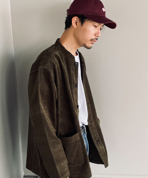 GLOSTER（グロスター）の「【GLOSTER/グロスター】バンドカラージャケット　コーデュロイ/ネルチェック（ブルゾン・メンズ・ネイビー/オリーブ/アイボリー/ライトブラウン/ホワイト系その他/ブラウン系その他・MEDIUM/LARGE）」の9枚目の写真