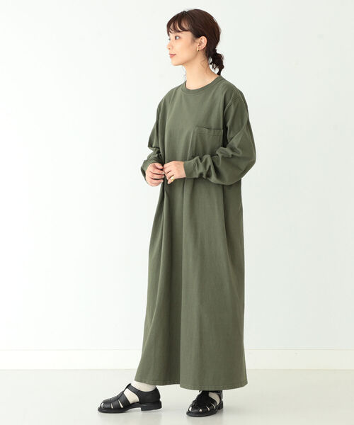 Goodwear(Since1983)（グッドウェア）の「Goodwear × BEAMS BOY / ロング スリーブ クルー ワンピース（ワンピース・レディース・ネイビー/オリーブ・ONE SIZE）」の2枚目の写真