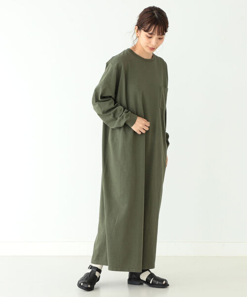Goodwear(Since1983)（グッドウェア）の「Goodwear × BEAMS BOY / ロング スリーブ クルー ワンピース（ワンピース・レディース・ネイビー/オリーブ・ONE SIZE）」の4枚目の写真