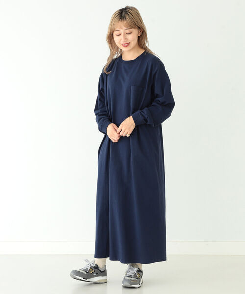 Goodwear(Since1983)（グッドウェア）の「Goodwear × BEAMS BOY / ロング スリーブ クルー ワンピース（ワンピース・レディース・ネイビー/オリーブ・ONE SIZE）」の5枚目の写真