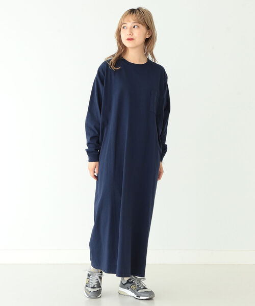 Goodwear(Since1983)（グッドウェア）の「Goodwear × BEAMS BOY / ロング スリーブ クルー ワンピース（ワンピース・レディース・ネイビー/オリーブ・ONE SIZE）」の6枚目の写真