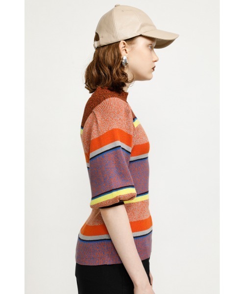 SLY（スライ）の「MULTI BORDER PUFF TOPS/マルチボーダーパフスリーブトップス（ニット/セーター・レディース・グリーン系その他2/オレンジ系その他・FREE）」の11枚目の写真