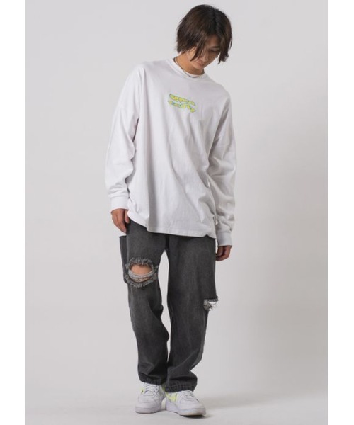 RE730（アールイーセブンサーティー）の「【RE730】ロゴプリントモンスターシルエットロンT（Tシャツ/カットソー・メンズ・ブラック×ホワイト/ホワイト×パープル/ホワイト×イエロー/ブラック×イエロー・MEDIUM/LARGE）」の14枚目の写真