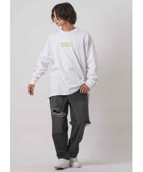 RE730（アールイーセブンサーティー）の「【RE730】ロゴプリントモンスターシルエットロンT（Tシャツ/カットソー・メンズ・ブラック×ホワイト/ホワイト×パープル/ホワイト×イエロー/ブラック×イエロー・MEDIUM/LARGE）」の5枚目の写真