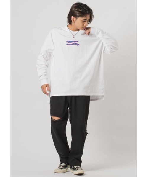 RE730（アールイーセブンサーティー）の「【RE730】ロゴプリントモンスターシルエットロンT（Tシャツ/カットソー・メンズ・ブラック×ホワイト/ホワイト×パープル/ホワイト×イエロー/ブラック×イエロー・MEDIUM/LARGE）」の17枚目の写真