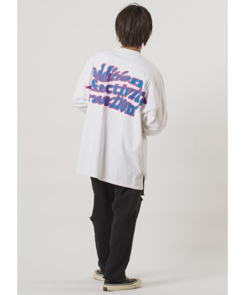 RE730（アールイーセブンサーティー）の「【RE730】ロゴプリントモンスターシルエットロンT（Tシャツ/カットソー・メンズ・ブラック×ホワイト/ホワイト×パープル/ホワイト×イエロー/ブラック×イエロー・MEDIUM/LARGE）」の22枚目の写真