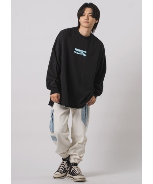 RE730（アールイーセブンサーティー）の「【RE730】ロゴプリントモンスターシルエットロンT（Tシャツ/カットソー・メンズ・ブラック×ホワイト/ホワイト×パープル/ホワイト×イエロー/ブラック×イエロー・MEDIUM/LARGE）」の20枚目の写真