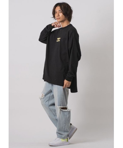 RE730（アールイーセブンサーティー）の「【RE730】ロゴプリントモンスターシルエットロンT（Tシャツ/カットソー・メンズ・ブラック×ホワイト/ホワイト×パープル/ホワイト×イエロー/ブラック×イエロー・MEDIUM/LARGE）」の13枚目の写真