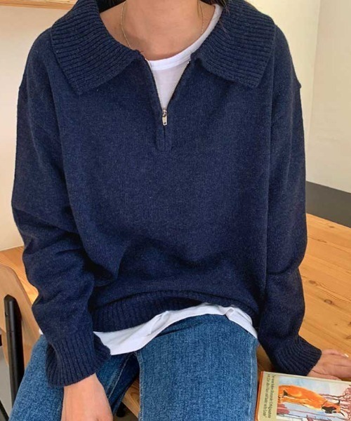 MANGROVE（マングローブ）の「ハーフジップルーズニット（ニット/セーター・レディース・ネイビー/ブラウン/グレー/ライトベージュ/ブラック・FREE）」の5枚目の写真