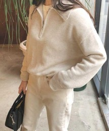 ハーフジップルーズニット