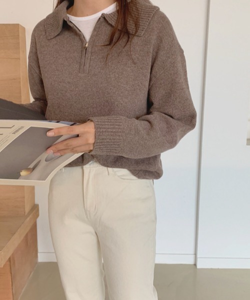 MANGROVE（マングローブ）の「ハーフジップルーズニット（ニット/セーター・レディース・ネイビー/ブラウン/グレー/ライトベージュ/ブラック・FREE）」の9枚目の写真