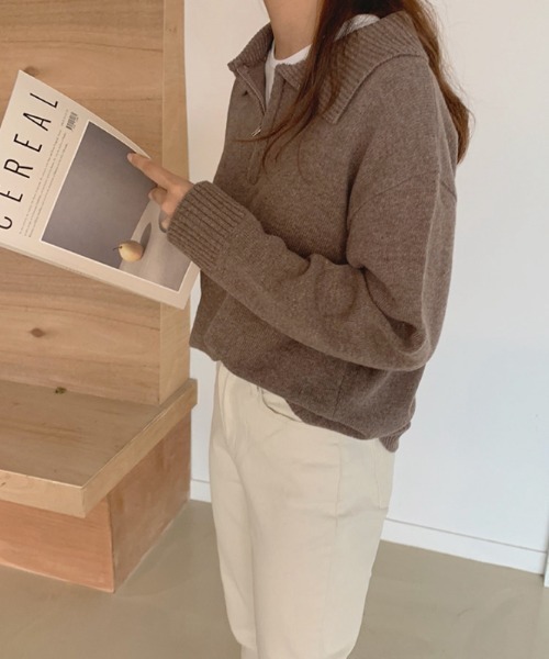 MANGROVE（マングローブ）の「ハーフジップルーズニット（ニット/セーター・レディース・ネイビー/ブラウン/グレー/ライトベージュ/ブラック・FREE）」の11枚目の写真
