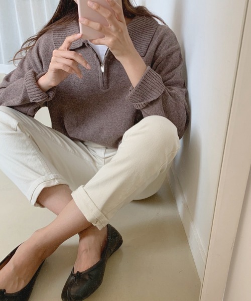 MANGROVE（マングローブ）の「ハーフジップルーズニット（ニット/セーター・レディース・ネイビー/ブラウン/グレー/ライトベージュ/ブラック・FREE）」の15枚目の写真