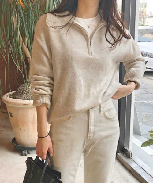 MANGROVE（マングローブ）の「ハーフジップルーズニット（ニット/セーター・レディース・ネイビー/ブラウン/グレー/ライトベージュ/ブラック・FREE）」の16枚目の写真