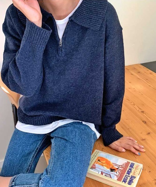 MANGROVE（マングローブ）の「ハーフジップルーズニット（ニット/セーター・レディース・ネイビー/ブラウン/グレー/ライトベージュ/ブラック・FREE）」の19枚目の写真