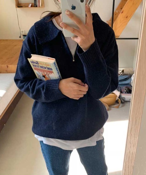 MANGROVE（マングローブ）の「ハーフジップルーズニット（ニット/セーター・レディース・ネイビー/ブラウン/グレー/ライトベージュ/ブラック・FREE）」の20枚目の写真