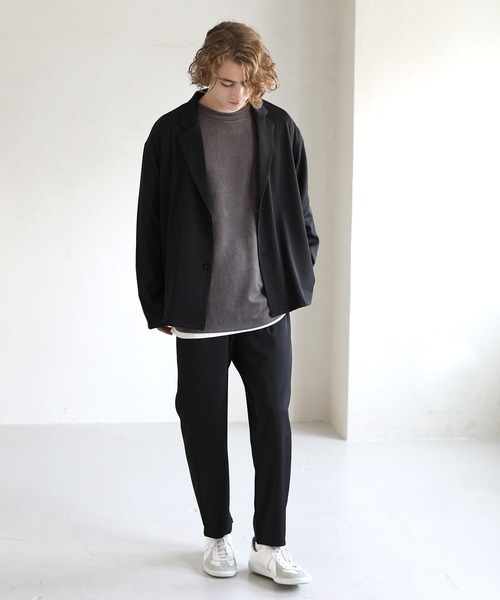 ETELIO（エテリオ）の「ポリトロ長袖テーラードシャツジャケット＆スリムストレートイージーパンツ（セットアップ・メンズ・チャコール/ブラック/ブラウン/ブルー/アイボリー・S/L/XL/M）」の9枚目の写真