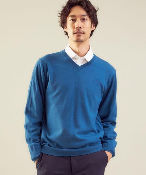 green label relaxing（グリーンレーベルリラクシング）の「＜green label relaxing＞120s 天竺 Vネック ニット（ニット/セーター・メンズ・ネイビー/コバルトブルー/ベージュ/グレー・L/M/S/XL）」の4枚目の写真