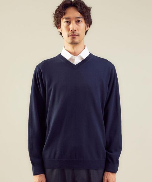 green label relaxing（グリーンレーベルリラクシング）の「＜green label relaxing＞120s 天竺 Vネック ニット（ニット/セーター・メンズ・ネイビー/コバルトブルー/ベージュ/グレー・L/M/S/XL）」の14枚目の写真
