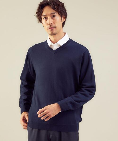 green label relaxing（グリーンレーベルリラクシング）の「＜green label relaxing＞120s 天竺 Vネック ニット（ニット/セーター・メンズ・ネイビー/コバルトブルー/ベージュ/グレー・L/M/S/XL）」の11枚目の写真