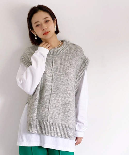 ottilie（オティーリエ）の「MIXヤーンニットベスト（ニット/セーター・レディース・グレー・FREE）」の4枚目の写真