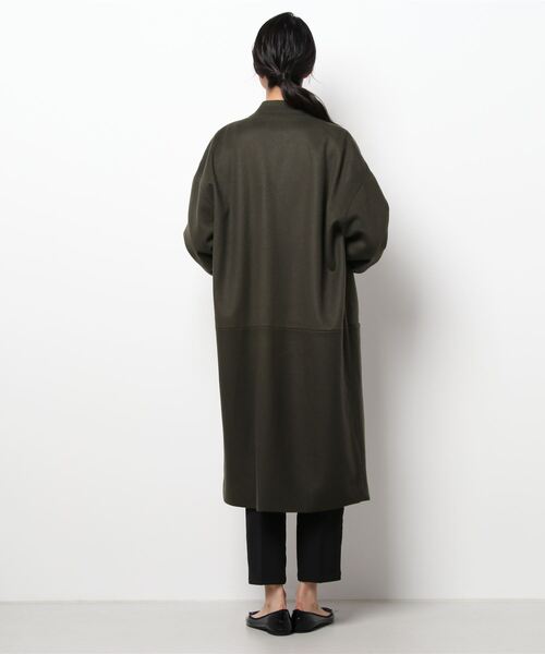 note et silence （ノートエシロンス）の「super100ノーカラーウエスト切替コート（ノーカラーコート・レディース・カーキ/ブルー・FREE）」の4枚目の写真