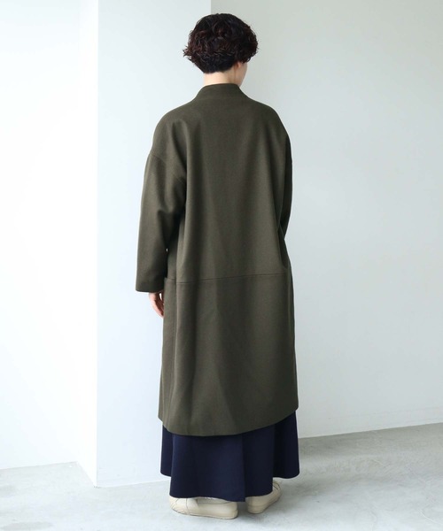 note et silence （ノートエシロンス）の「super100ノーカラーウエスト切替コート（ノーカラーコート・レディース・カーキ/ブルー・FREE）」の16枚目の写真