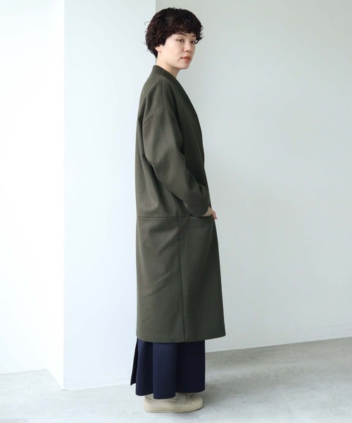 note et silence （ノートエシロンス）の「super100ノーカラーウエスト切替コート（ノーカラーコート・レディース・カーキ/ブルー・FREE）」の17枚目の写真