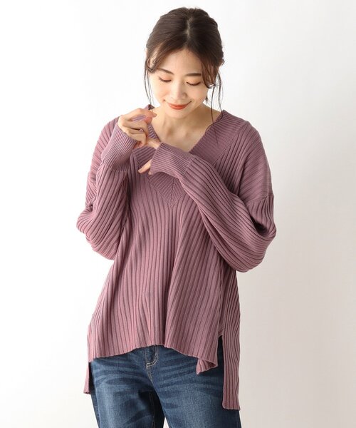 SHOO・LA・RUE（シューラルー）の「◆ゆるリブVネックニット（ニット/セーター・レディース・アイボリー/ライトパープル/グレー系その他/サンドベージュ・00）」の7枚目の写真