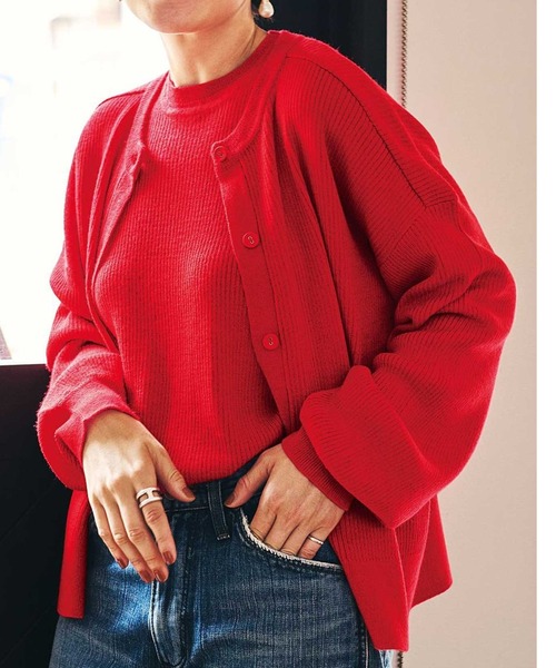 MEDE19F（メデジュウキュウ）の「ＭＥＤＥ１９Ｆ　高山都さんコラボ　マイベーシックニットカーディガン（カーディガン/ボレロ・レディース・グレー/レッド・MEDIUM/LARGE/X-LARGE/XX-LARGE）」の2枚目の写真