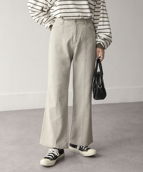 Chillfar（チルファー）の「センターシームフレアデニムパンツ（デニムパンツ・レディース・ブラック/ブラウン/サックスブルー/アイボリー/ダークブルー/グレイッシュベージュ/チャコール・MEDIUM/LARGE）」の6枚目の写真