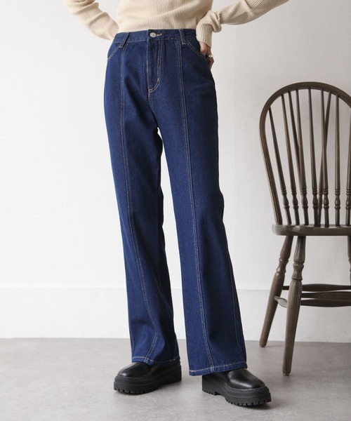 Chillfar（チルファー）の「センターシームフレアデニムパンツ（デニムパンツ・レディース・ブラック/ブラウン/サックスブルー/アイボリー/ダークブルー/グレイッシュベージュ/チャコール・MEDIUM/LARGE）」の15枚目の写真