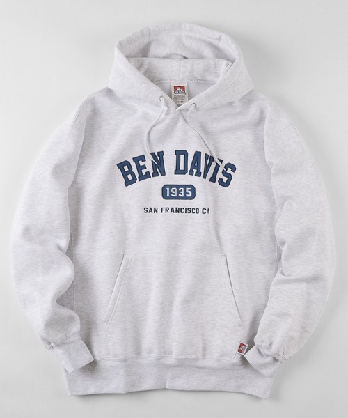 BEN DAVIS(ベンデイビス)の「【BEN DAVIS/ベンデイビス】ヘビーウエイト カレッジロゴ ブランドロゴ バックプリント プルパーカー/フーディー(パーカー・メンズ・ネイビー/オリーブ/オートミール・M/L/XL)」の2枚目の写真